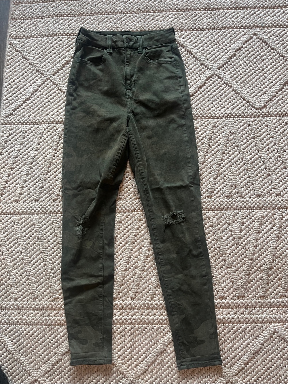 American Eagle High-Waist Olive Green Camo Skinny Jeans